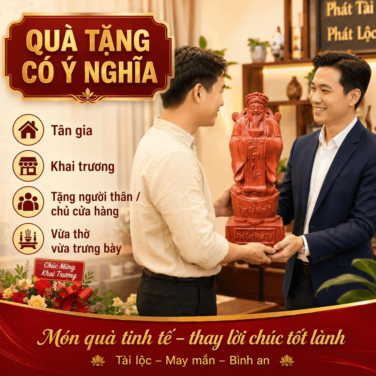 Tượng Thần Tài Gỗ Hương Nguyên Khối Cao 40 cm – Nâng Đĩnh Vàng