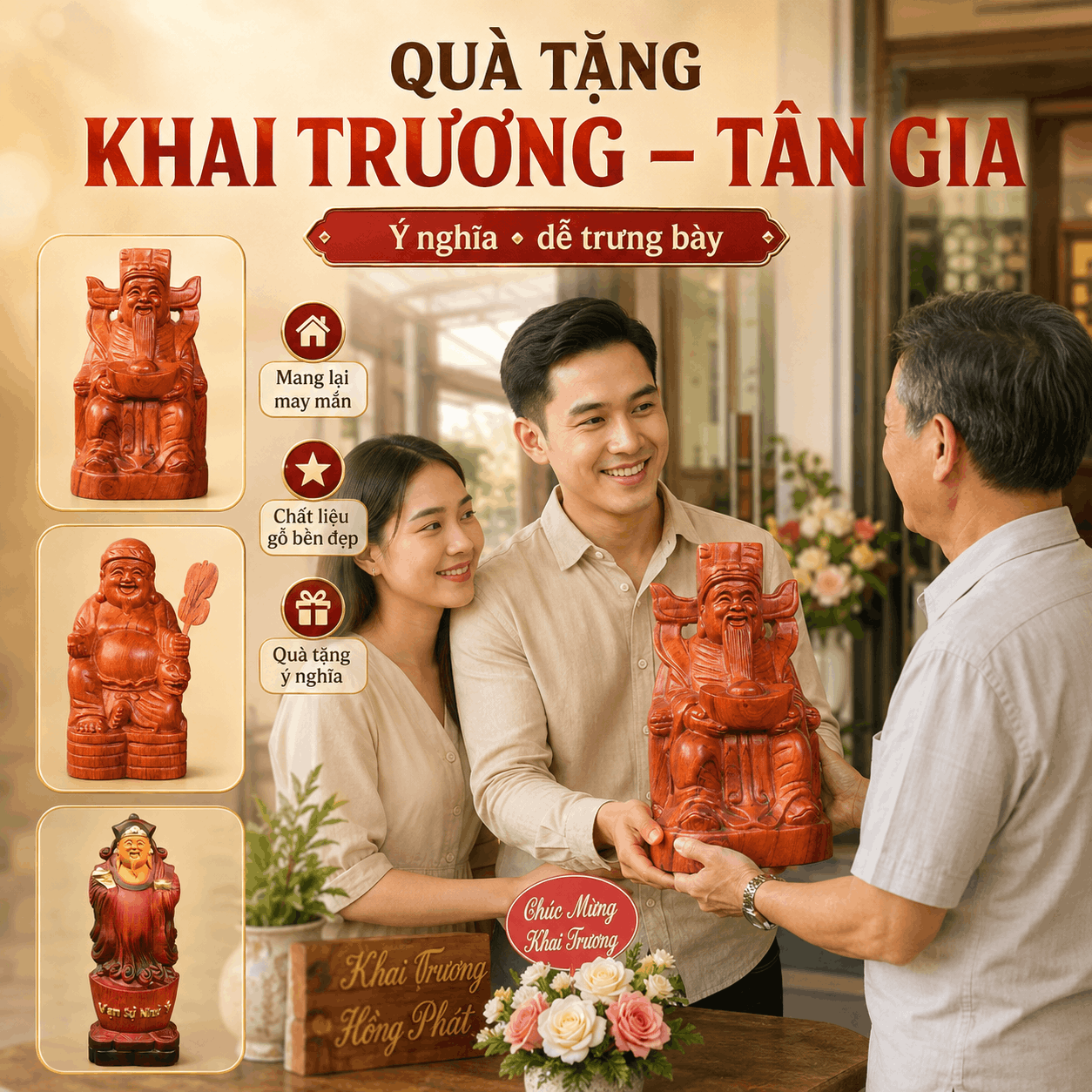 Tượng Thần Tài Bằng Gỗ – Thần Tài Thổ Địa