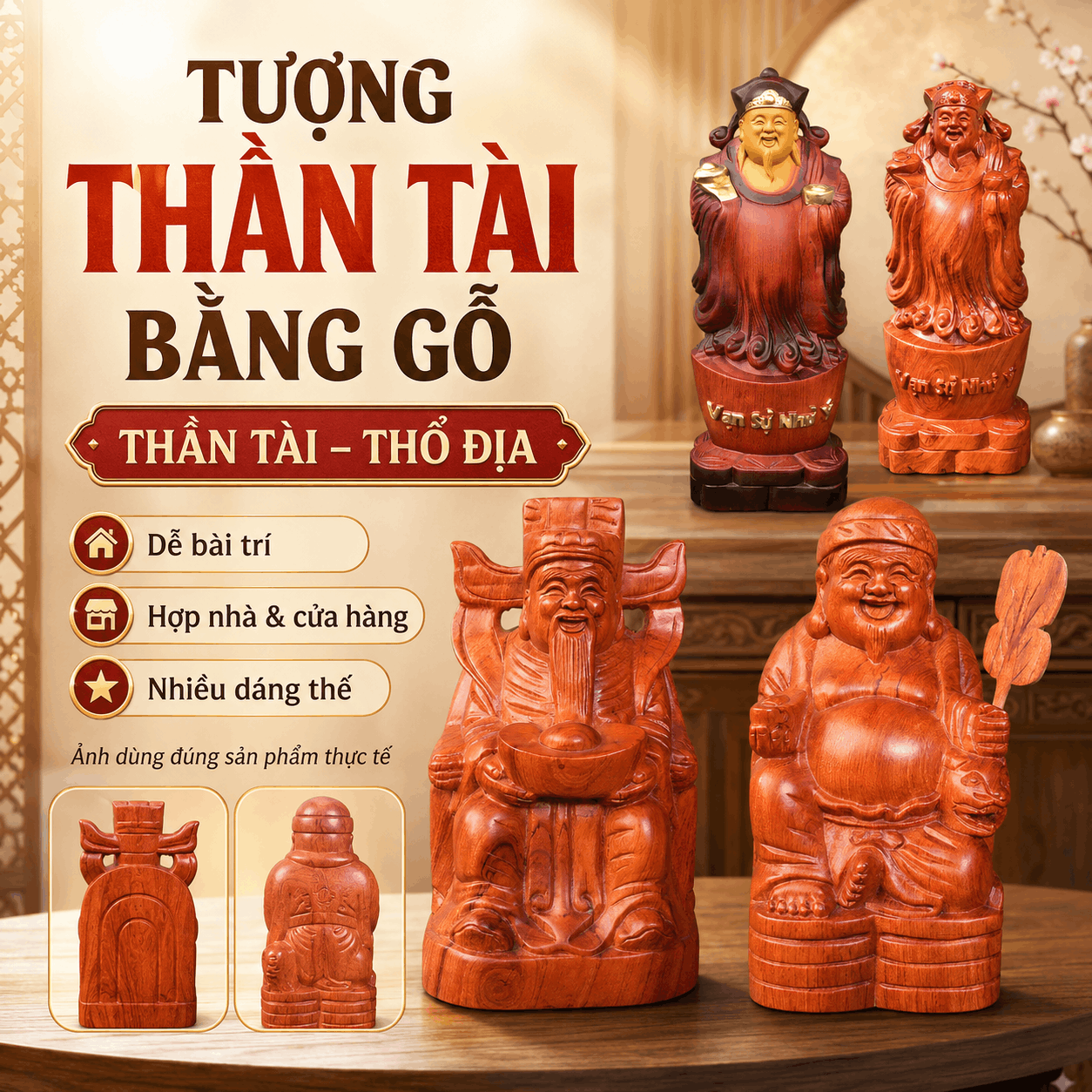 Tượng Thần Tài Bằng Gỗ – Thần Tài Thổ Địa