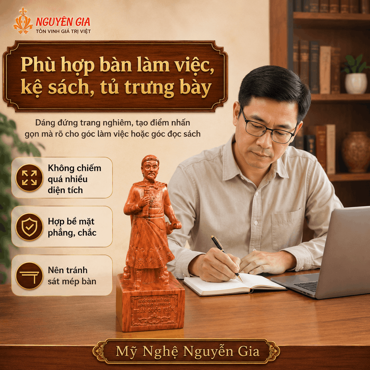 Tượng Đức Thánh Trần Hưng Đạo gỗ Hương cao 50 cm