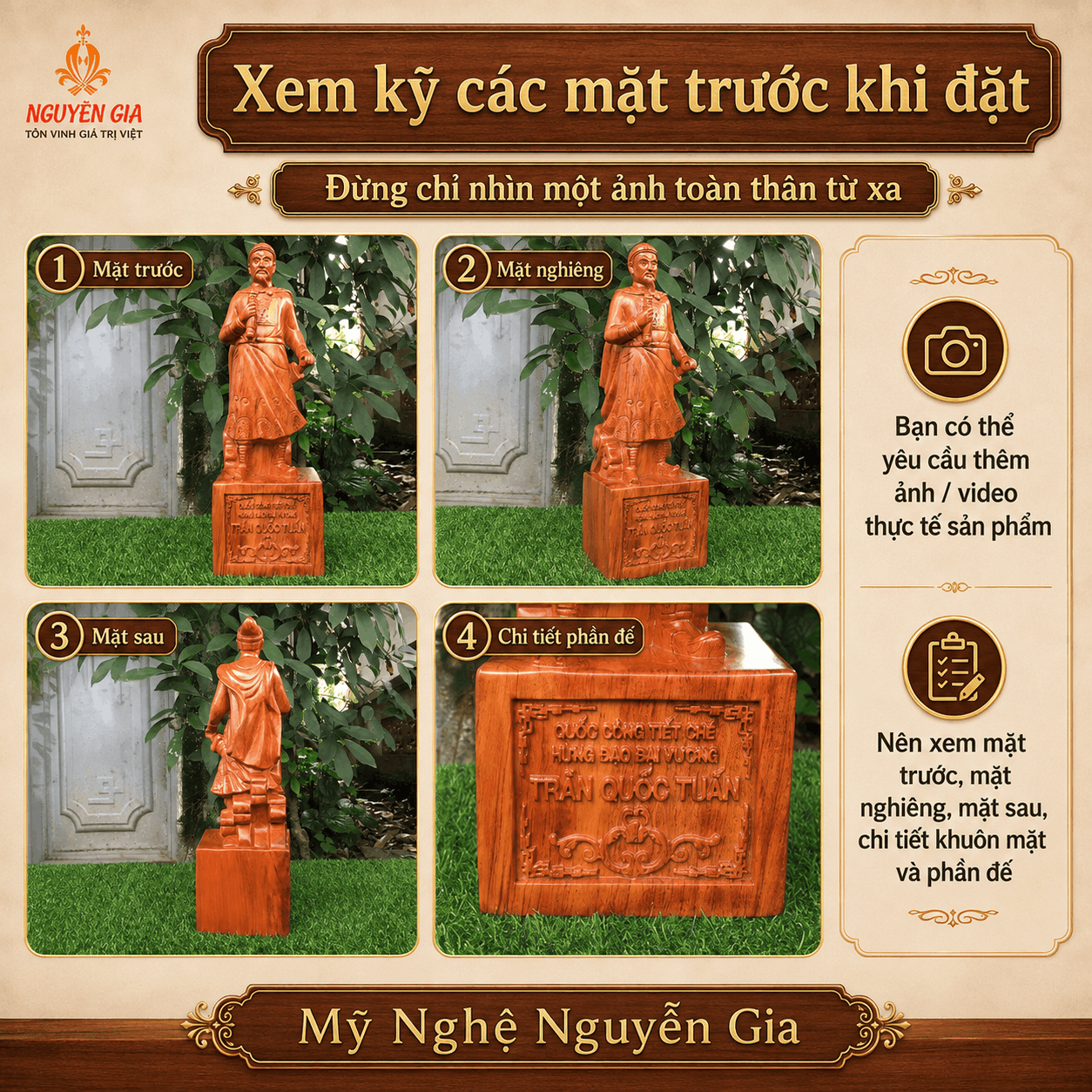 Tượng Đức Thánh Trần Hưng Đạo gỗ Hương cao 50 cm