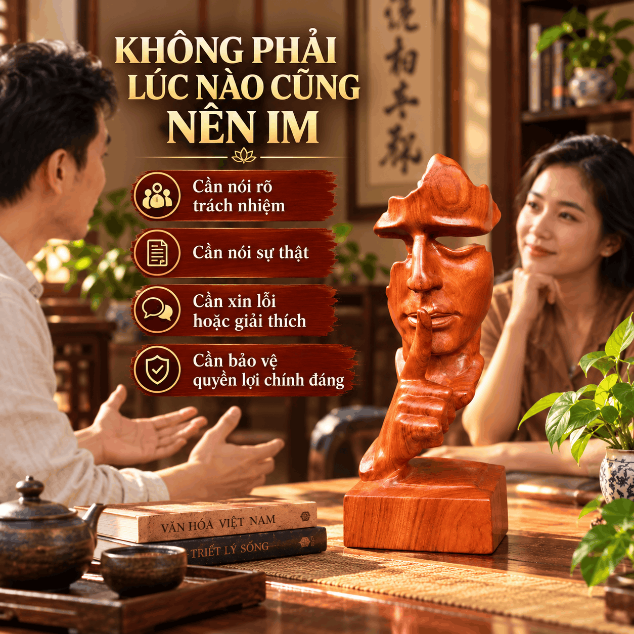 Tượng Im Lặng Là Vàng Gỗ Hương 30 cm – Chọn Khi Nào Phù Hợp?