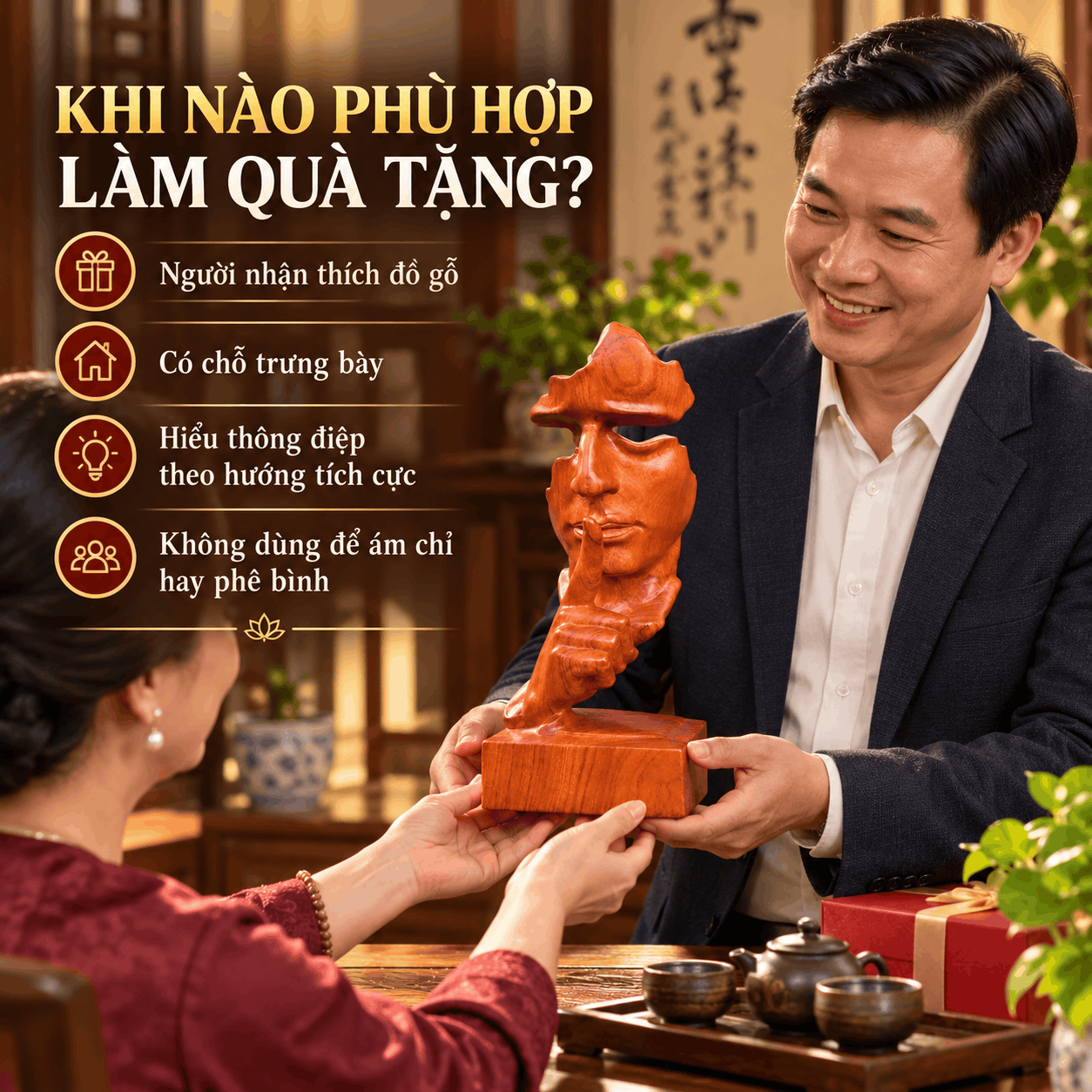 Tượng Im Lặng Là Vàng Gỗ Hương 30 cm – Chọn Khi Nào Phù Hợp?