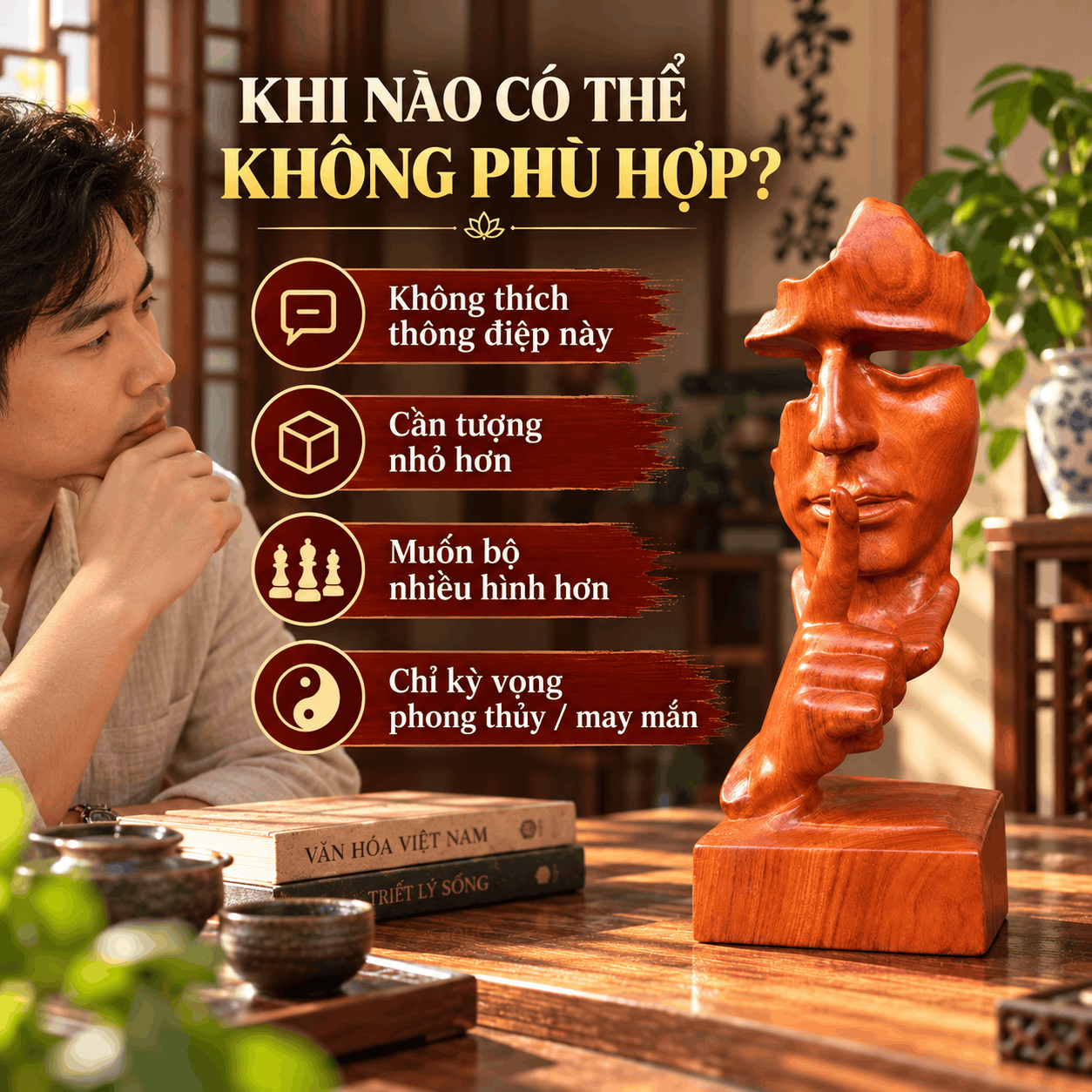 Tượng Im Lặng Là Vàng Gỗ Hương 30 cm – Chọn Khi Nào Phù Hợp?