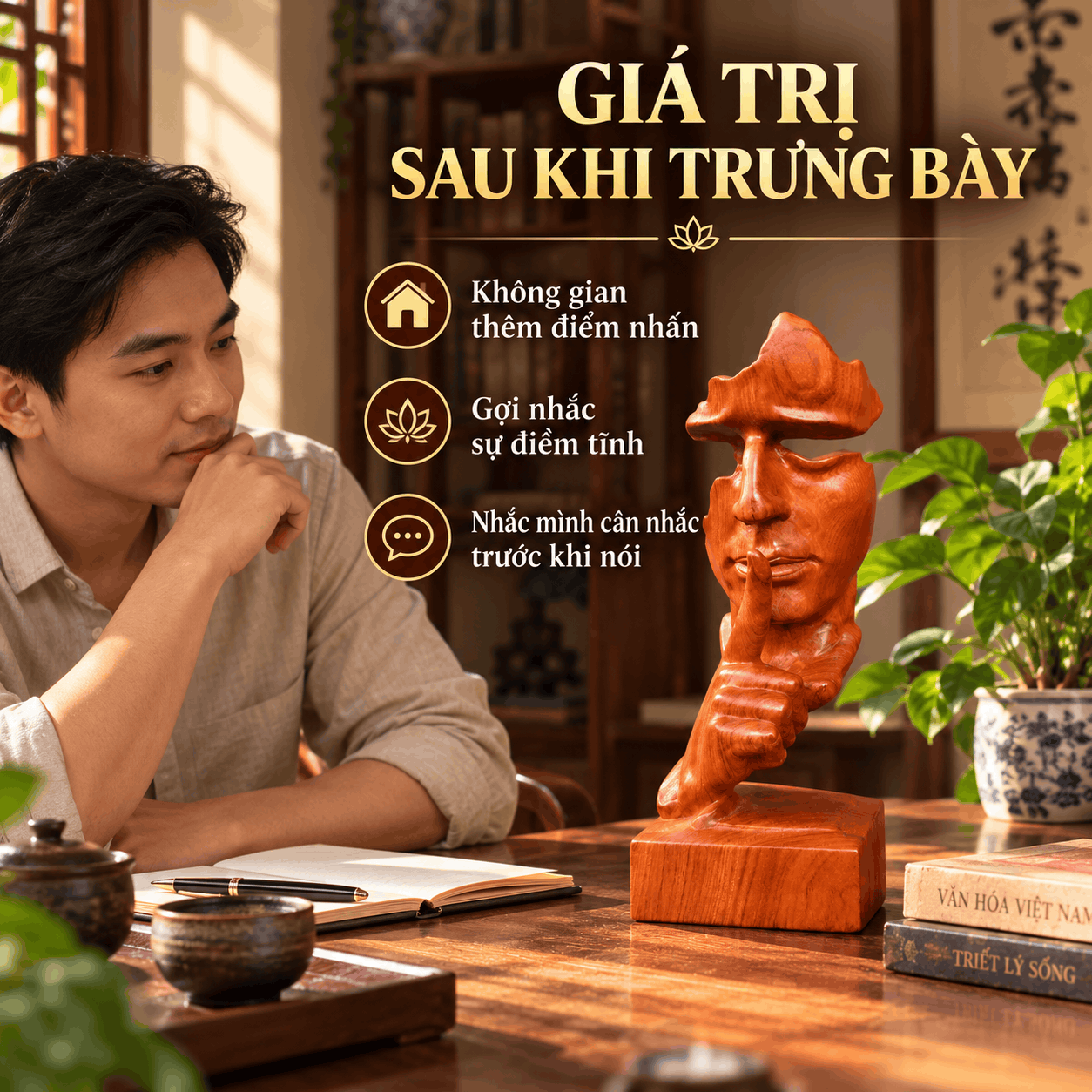 Tượng Im Lặng Là Vàng Gỗ Hương 30 cm – Chọn Khi Nào Phù Hợp?