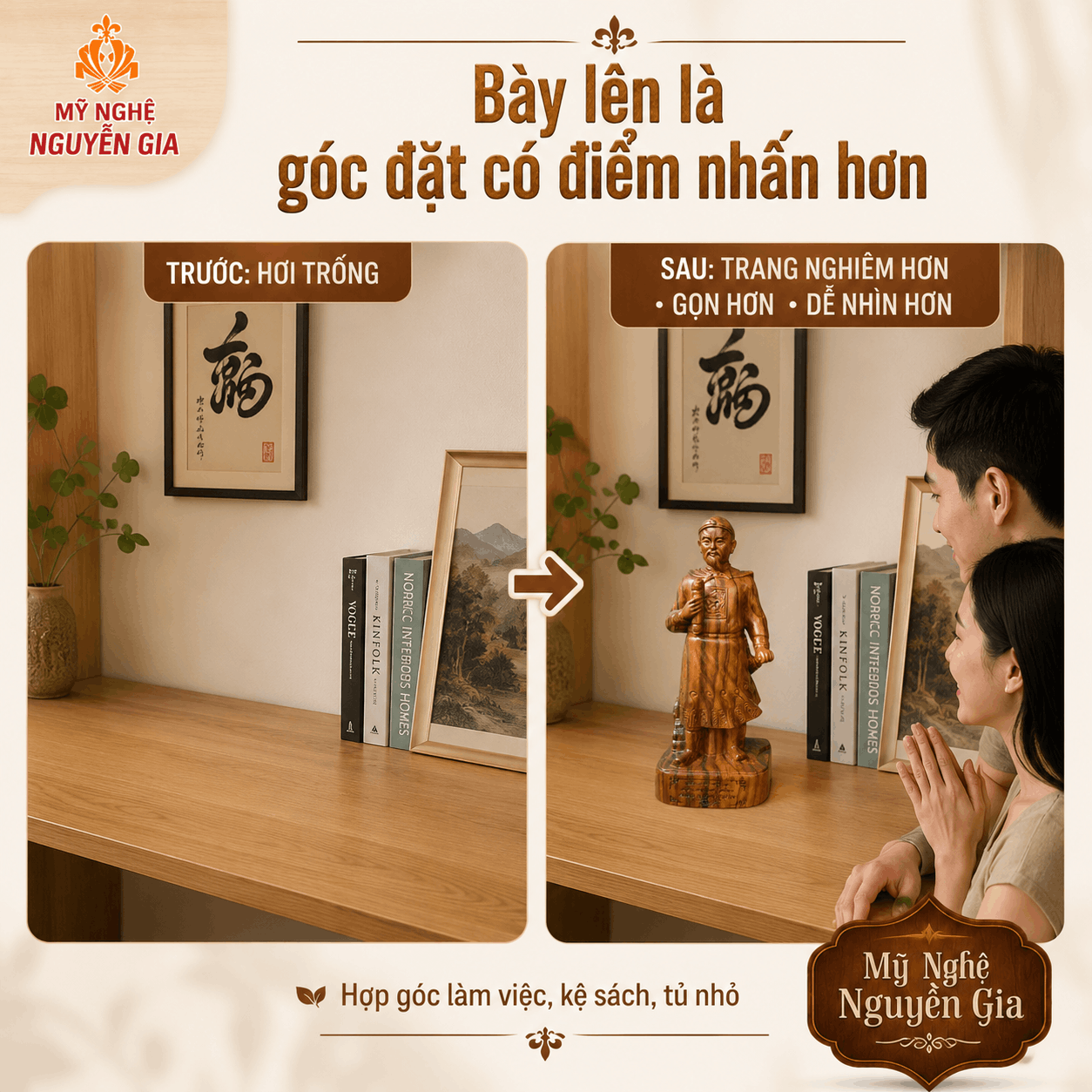 Tượng Trần Hưng Đạo gỗ Bách Vàng cao 20 cm