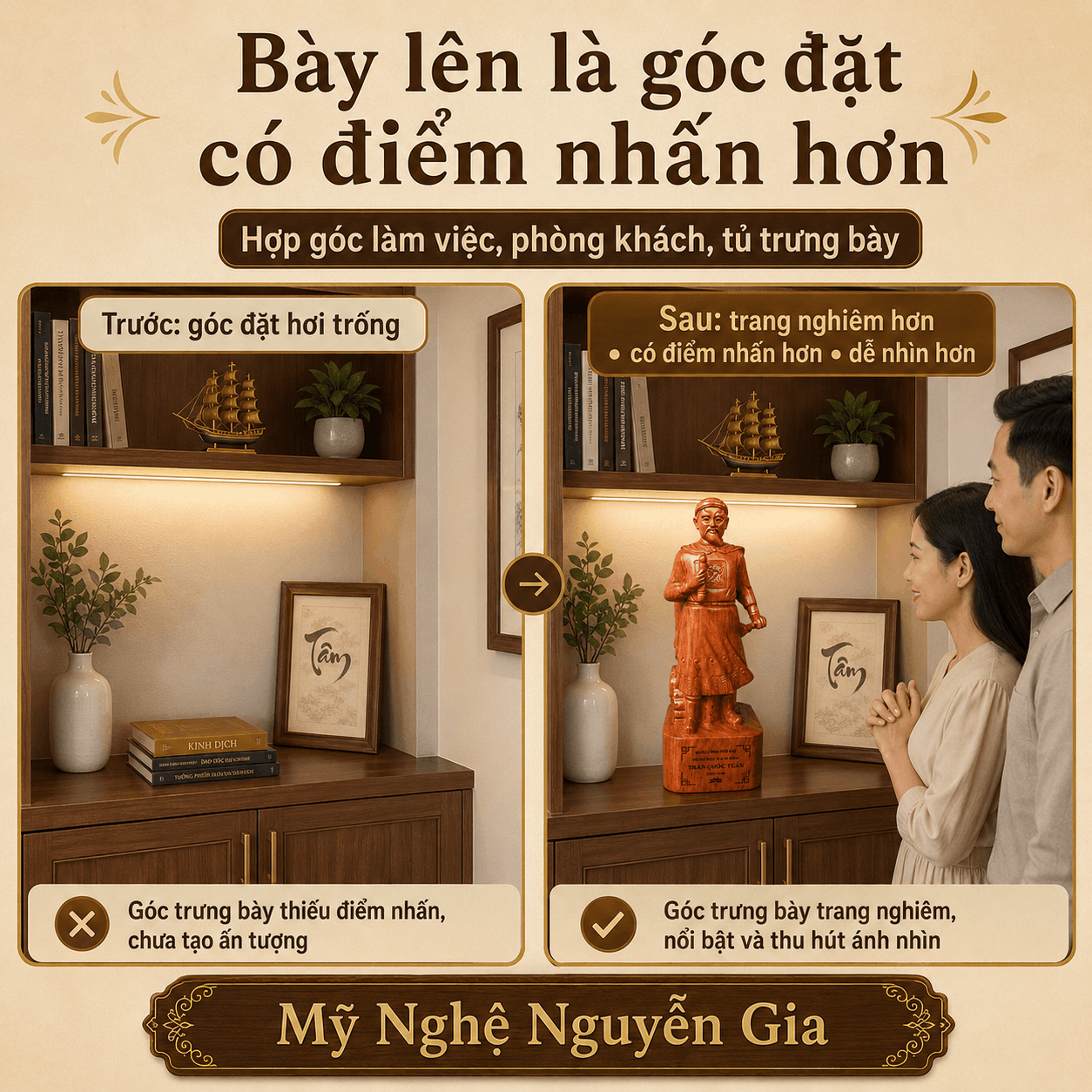Tượng Trần Hưng Đạo gỗ Hương cao 60 cm