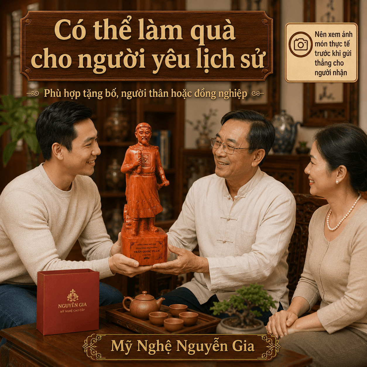Tượng Trần Hưng Đạo gỗ Hương cao 60 cm