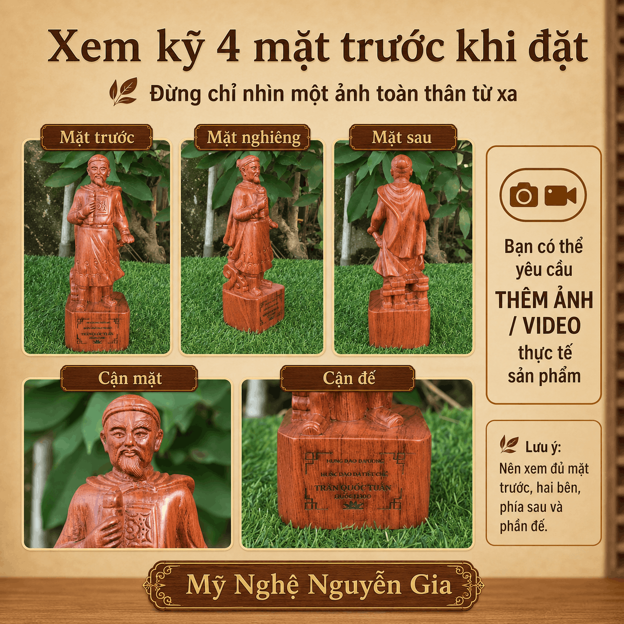 Tượng Trần Quốc Tuấn gỗ Hương cao 20 cm