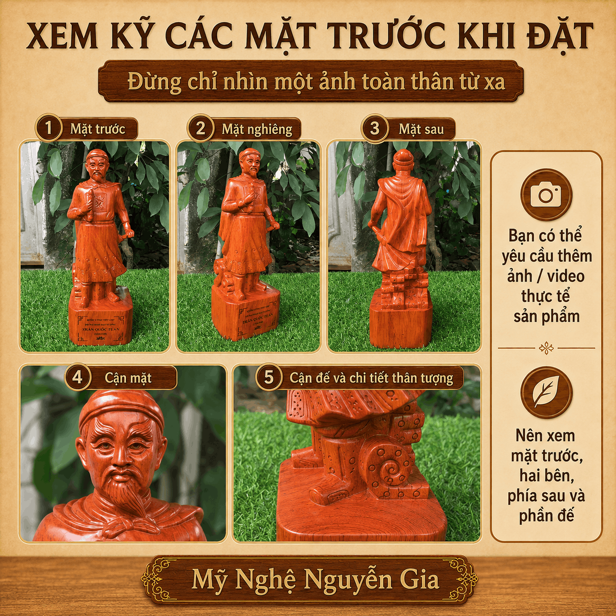 Tượng Trần Quốc Tuấn gỗ Hương cao 40 cm