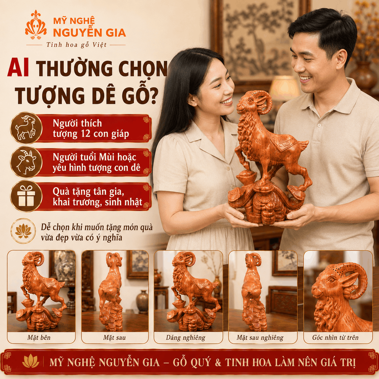 Tượng D&ecirc; phong thủy bằng gỗ