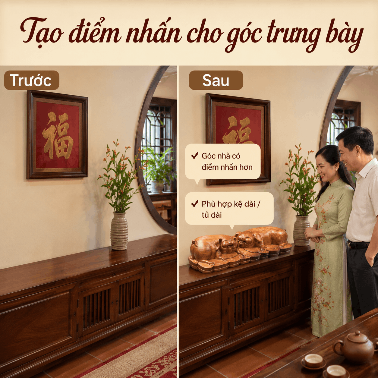 Tượng Đôi Heo Nằm Núi Vàng Gỗ Hương Nguyên Khối 62 × 22 × 12 cm – Độc Bản