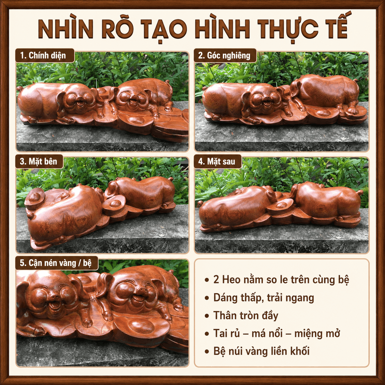 Tượng Đôi Heo Nằm Núi Vàng Gỗ Hương Nguyên Khối 64 × 32 × 12 cm – Độc Bản