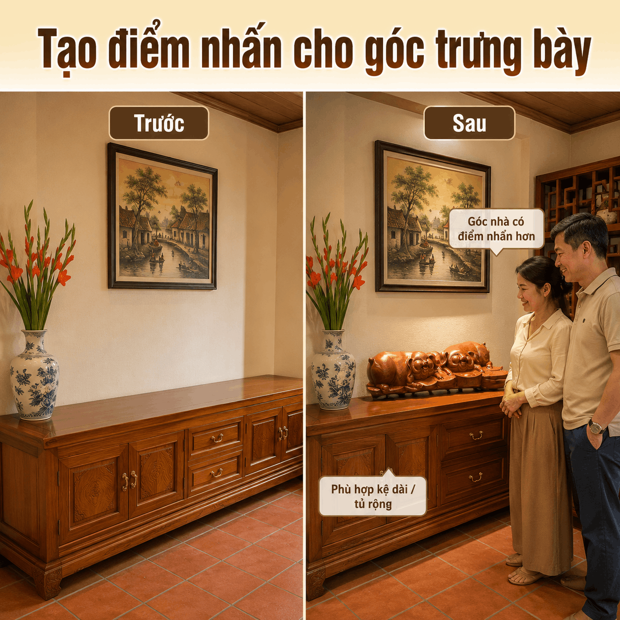 Tượng Đôi Heo Nằm Núi Vàng Gỗ Hương Nguyên Khối 64 × 32 × 12 cm – Độc Bản