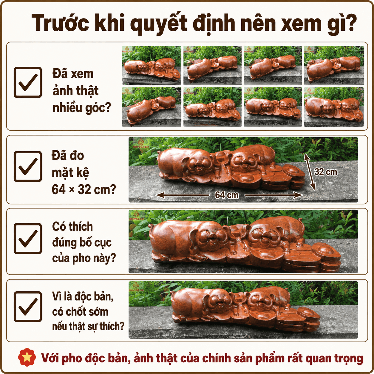 Tượng Đôi Heo Nằm Núi Vàng Gỗ Hương Nguyên Khối 64 × 32 × 12 cm – Độc Bản