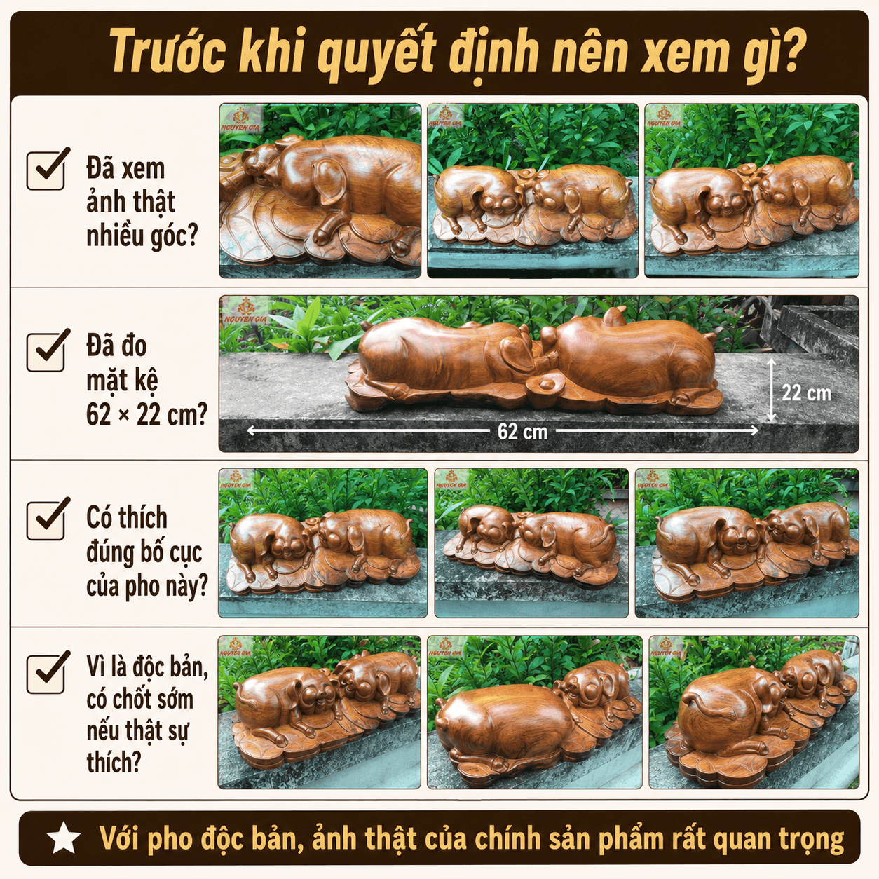 Tượng Đôi Heo Nằm Núi Vàng Gỗ Hương Nguyên Khối 62 × 22 × 12 cm – Độc Bản