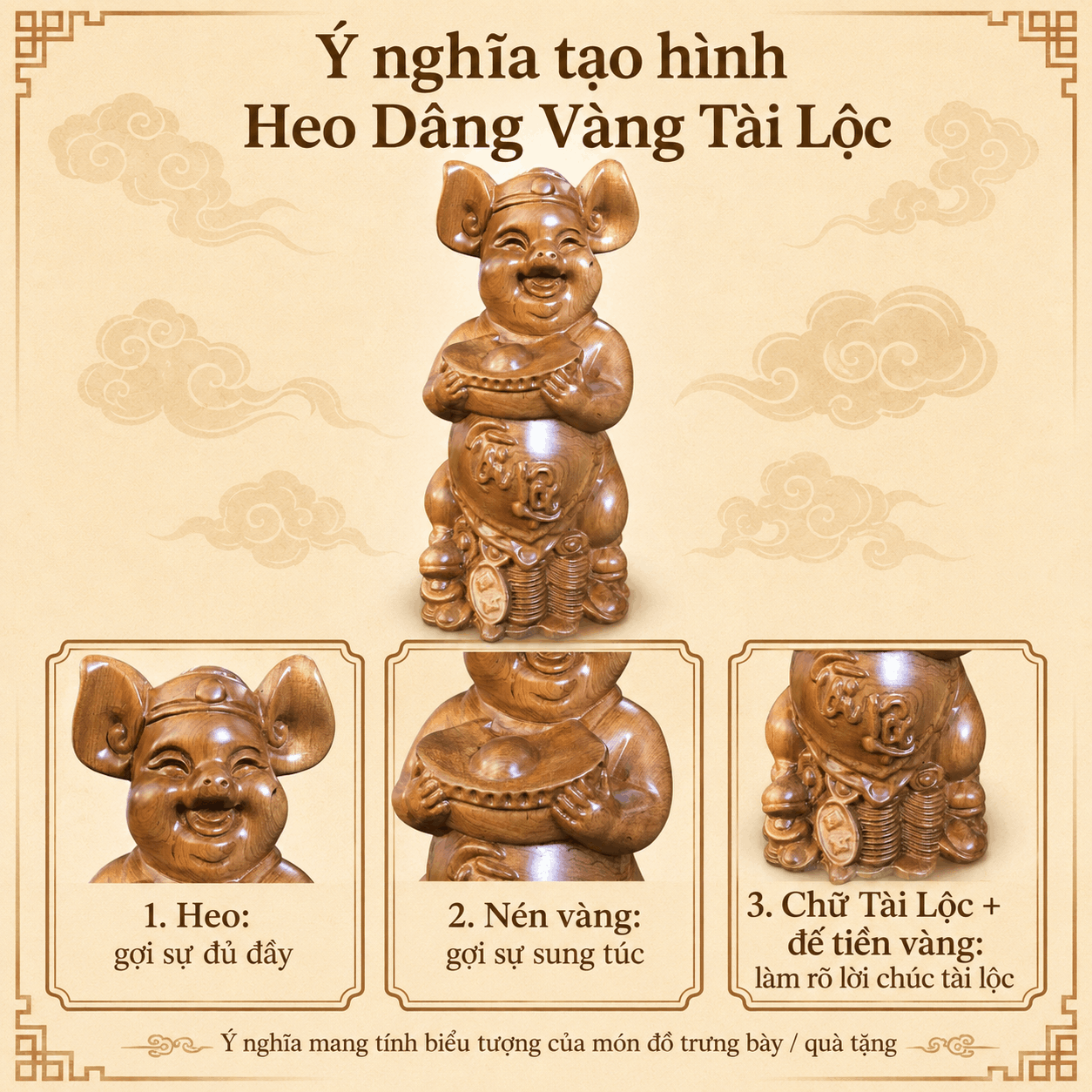 Tượng Heo Dâng Vàng Tài Lộc Gỗ Bách Xanh 20 × 10 × 10 cm