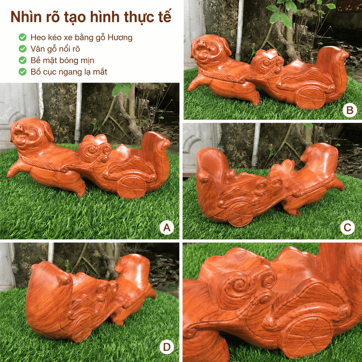 Tượng Heo Kéo Xe Rượu Gỗ Hương 28 × 9 × 15 cm