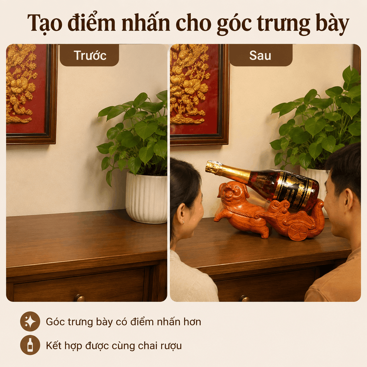 Tượng Heo Kéo Xe Rượu Gỗ Hương 28 × 9 × 15 cm