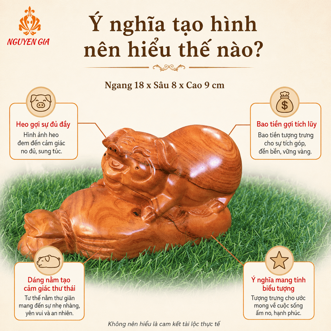 Tượng Heo Nằm Bao Tiền Gỗ Hương 18 × 8 × 9 cm
