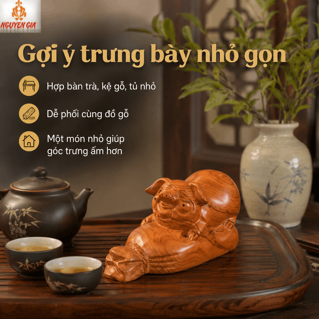 Tượng Heo Nằm Bao Tiền Gỗ Hương 18 × 8 × 9 cm