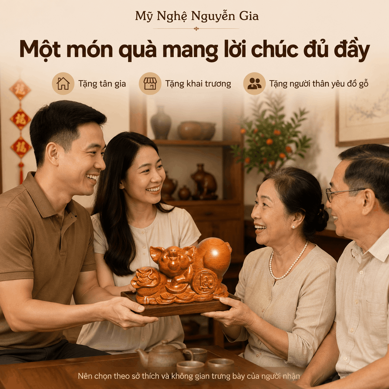 Tượng Heo Nằm Núi Tiền Gỗ Hương Nguyên Khối 19 × 9,5 × 10 cm