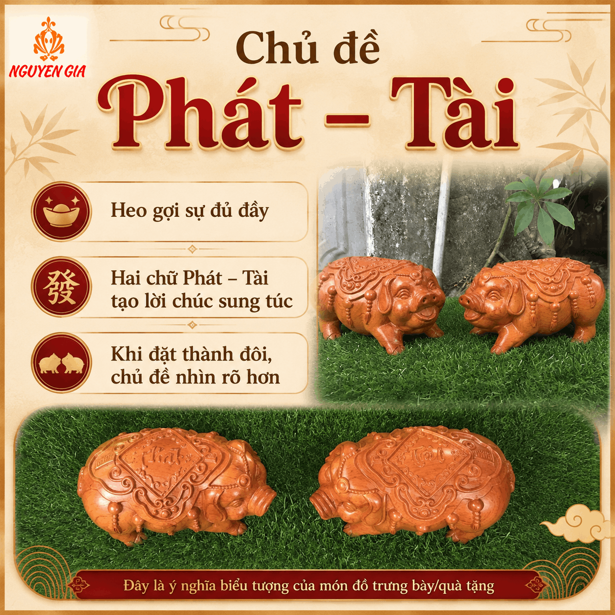 Đôi Tượng Heo Phát Tài Gỗ Hương 19 × 10 × 10 cm/con