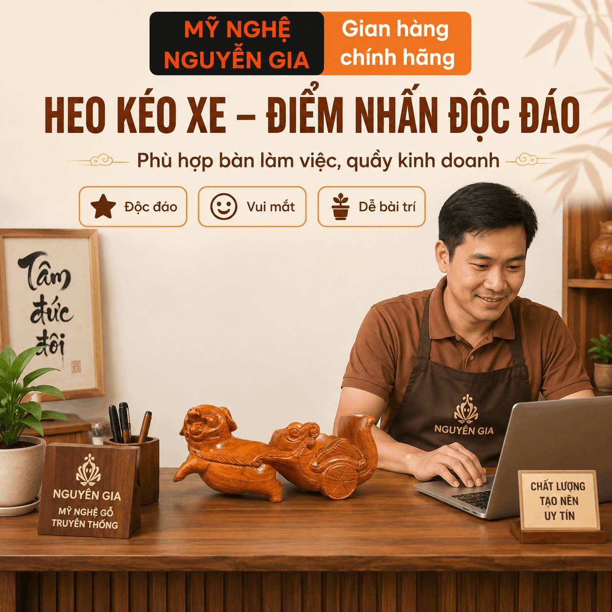 Tượng Heo phong thủy bằng gỗ