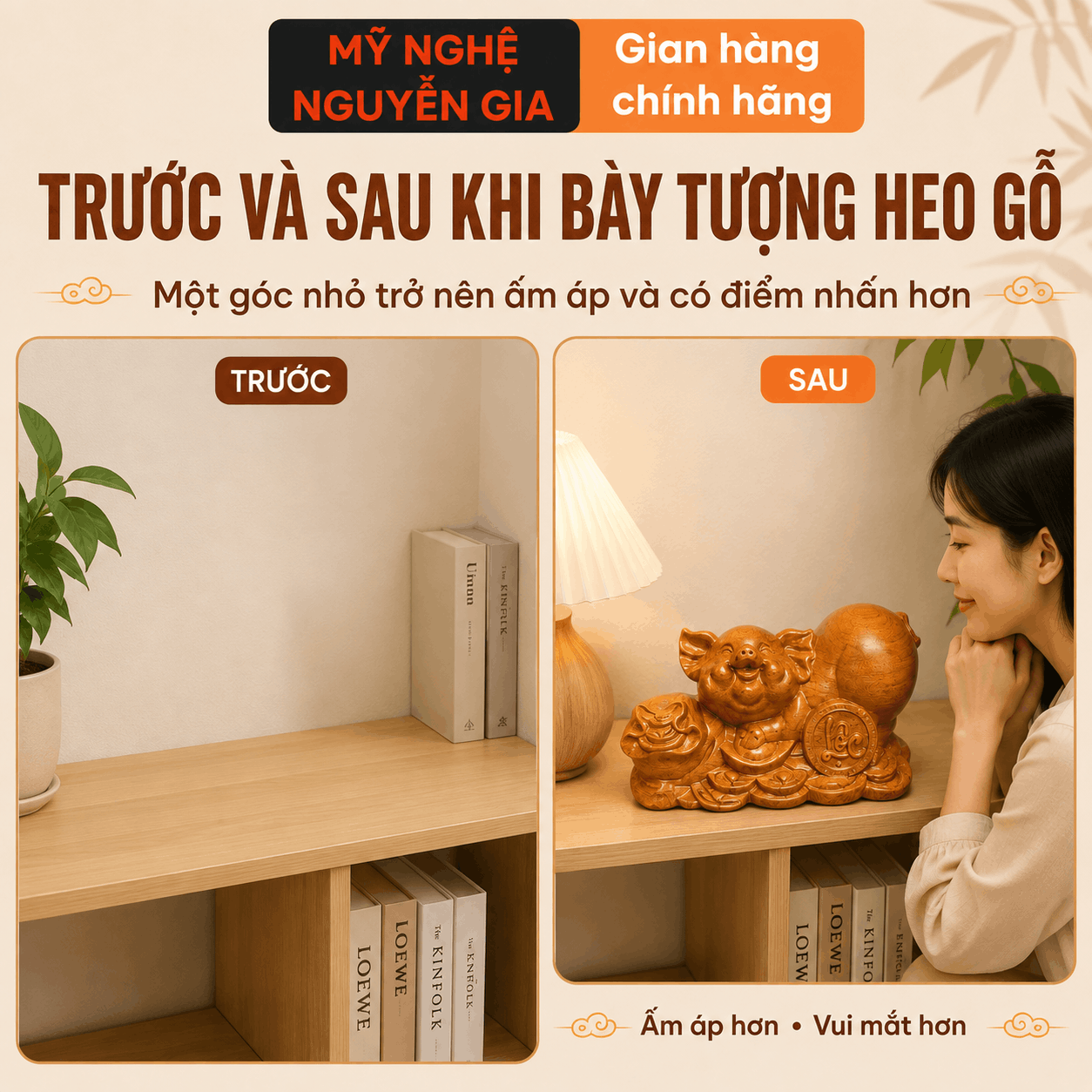 Tượng Heo phong thủy bằng gỗ