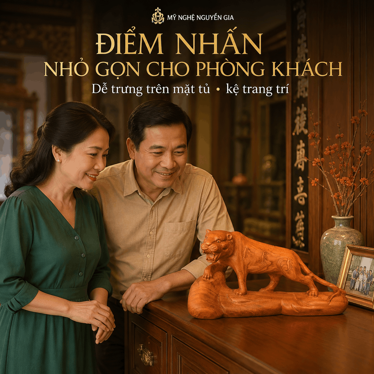 Tượng Hổ Bằng Gỗ Hương Nguyên Khối Ngang 30 cm