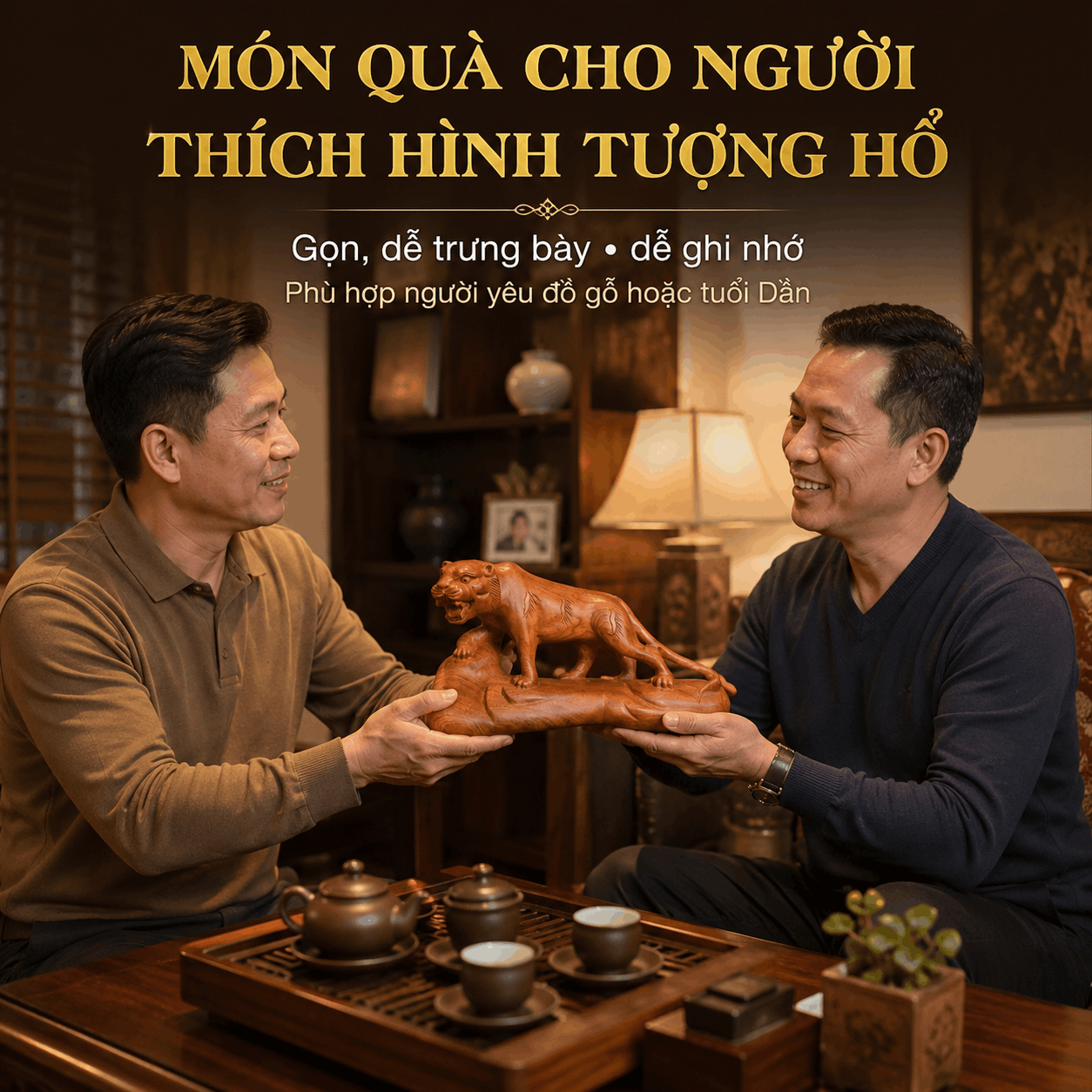 Tượng Hổ Bằng Gỗ Hương Nguyên Khối Ngang 30 cm
