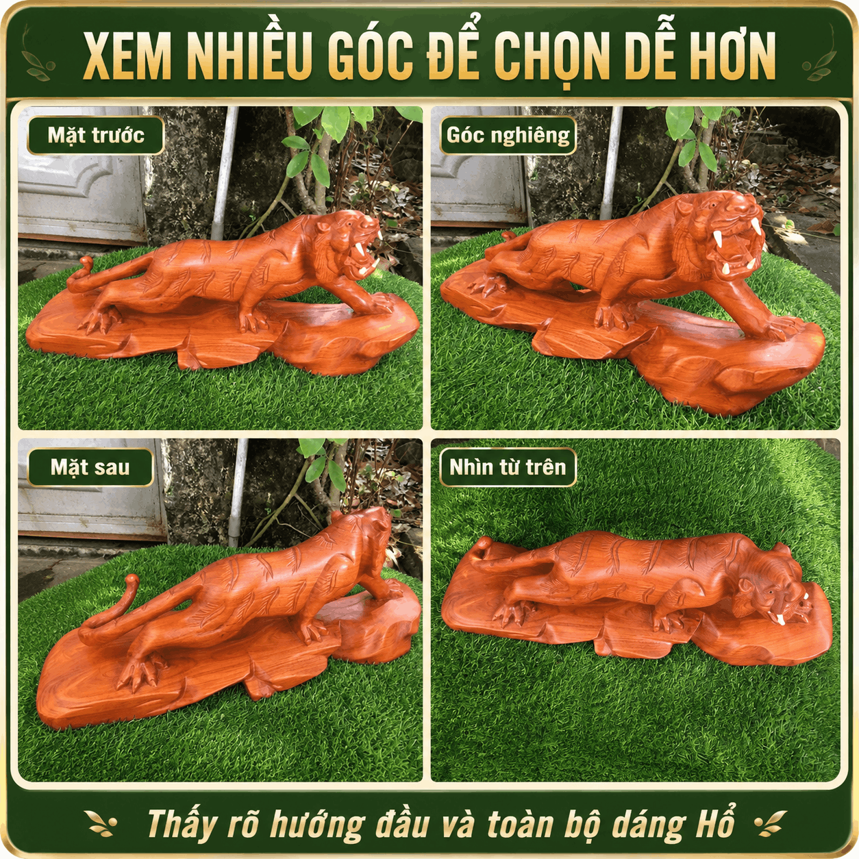 Tượng Hổ Bằng Gỗ Hương Nguyên Khối Ngang 50 cm