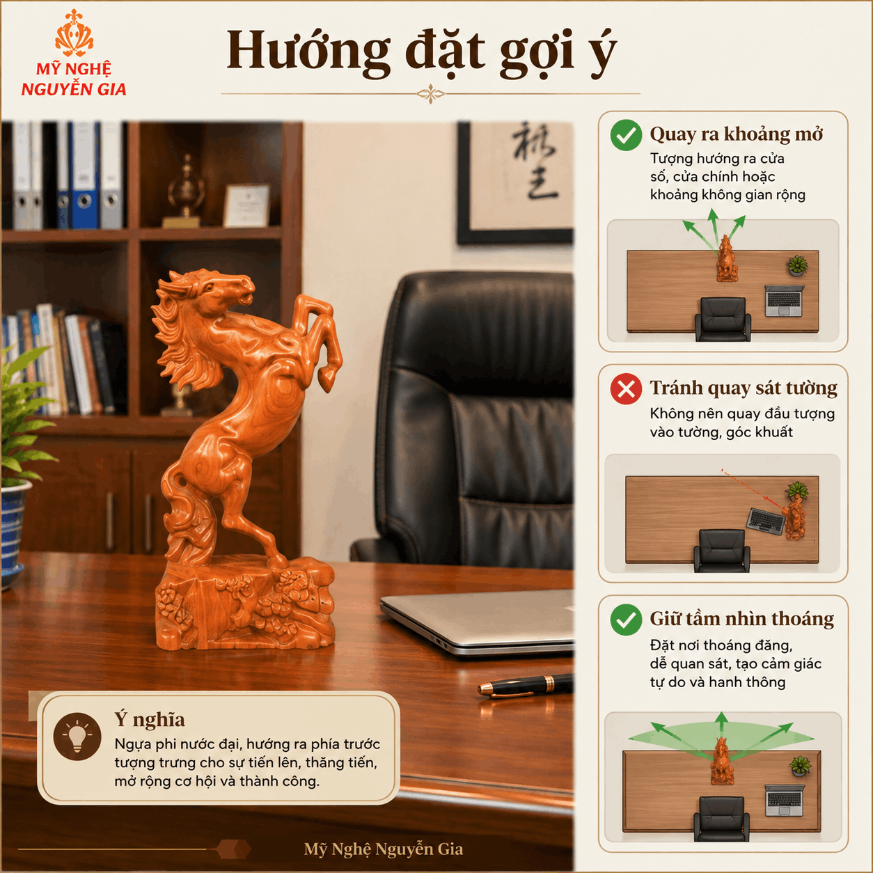Cách đặt tượng Ngựa trên bàn làm việc: nên đặt ở đâu, quay hướng nào?
