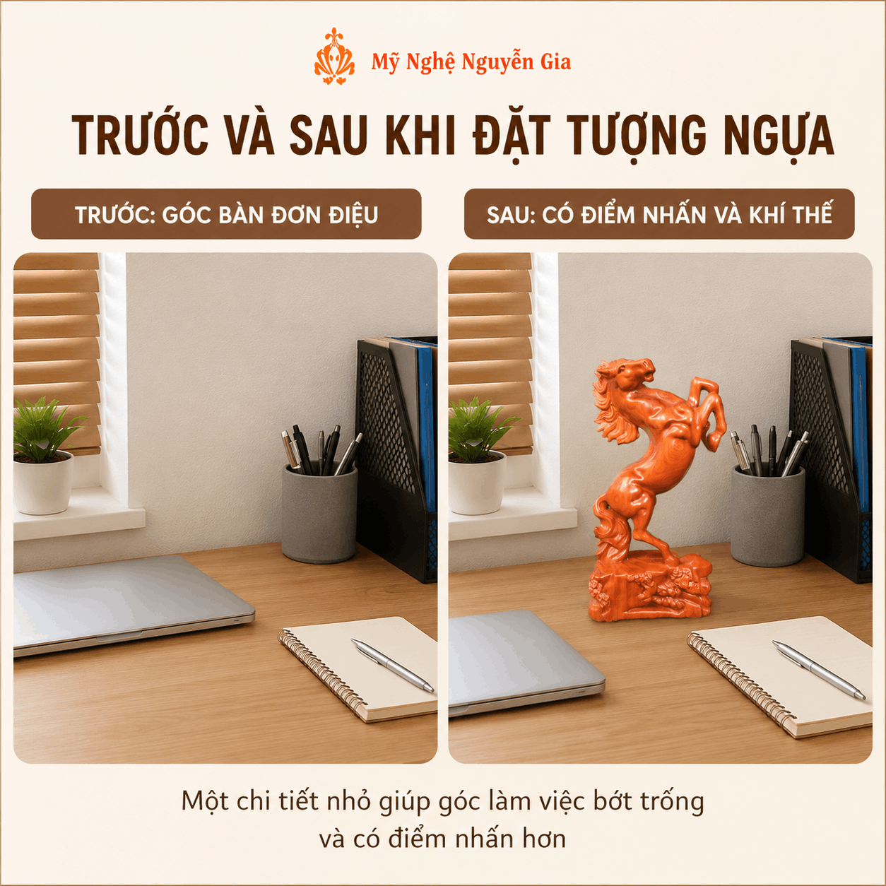 Cách đặt tượng Ngựa trên bàn làm việc: nên đặt ở đâu, quay hướng nào?