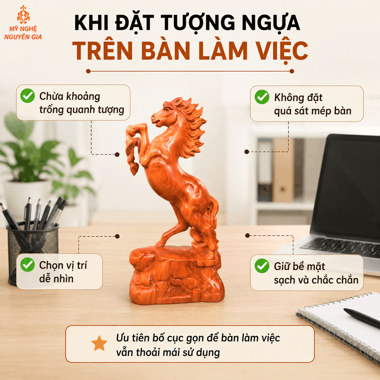 Cách đặt tượng Ngựa trên bàn làm việc: nên đặt ở đâu, quay hướng nào?
