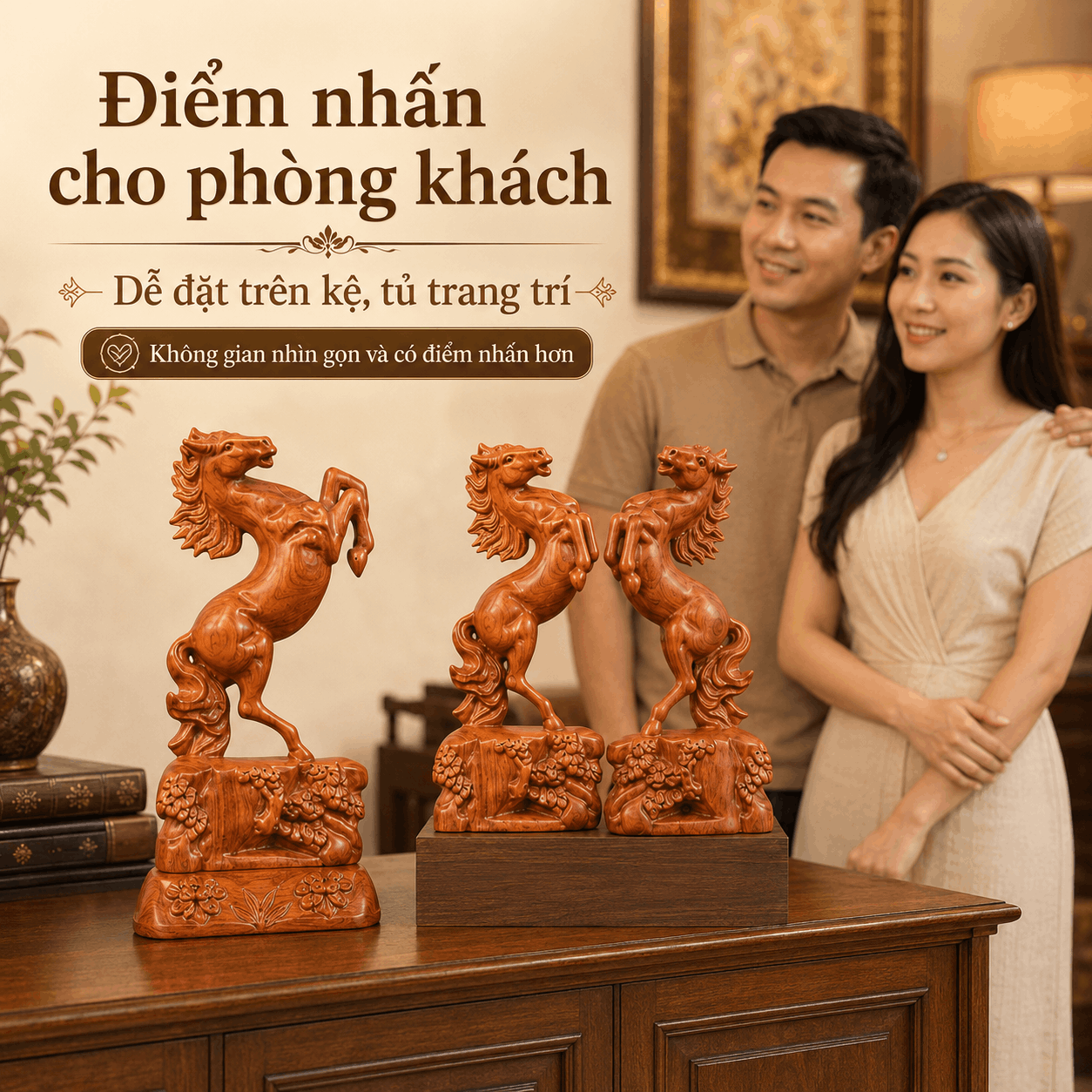 Tượng Ngựa phong thủy bằng gỗ