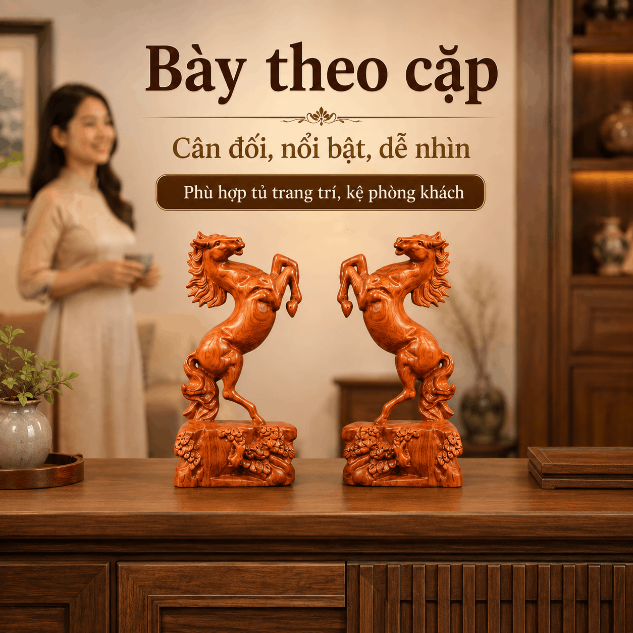 Tượng Ngựa phong thủy bằng gỗ