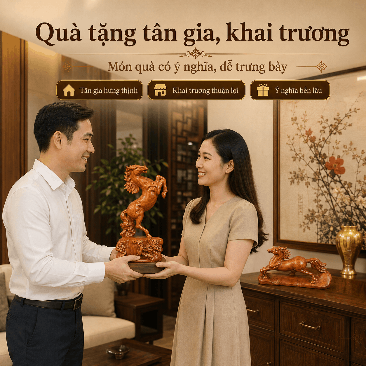 Tượng Ngựa phong thủy bằng gỗ