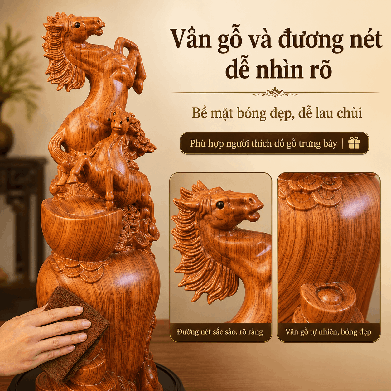 Tượng Ngựa phong thủy bằng gỗ