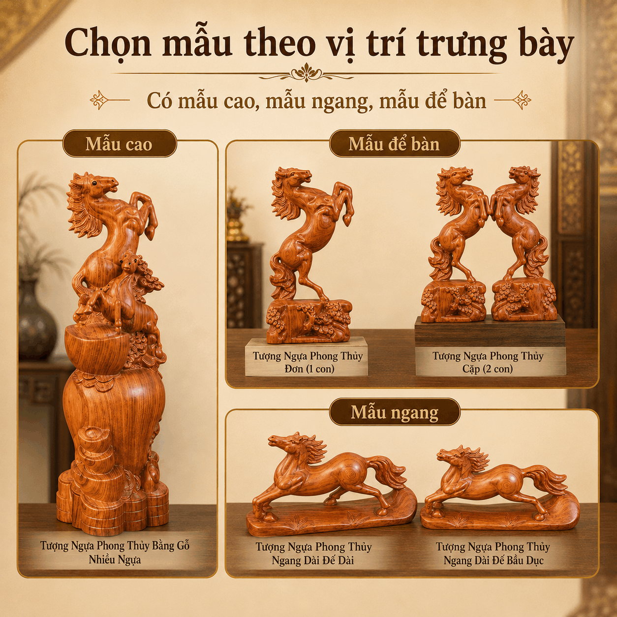 Tượng Ngựa phong thủy bằng gỗ