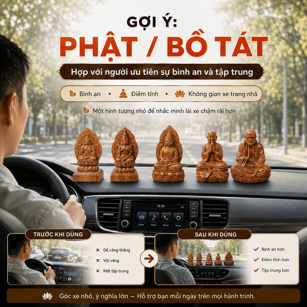 N&ecirc;n để tượng g&igrave; tr&ecirc;n xe &ocirc; t&ocirc;? Chọn theo niềm tin, sở th&iacute;ch v&agrave; kh&ocirc;ng gian xe