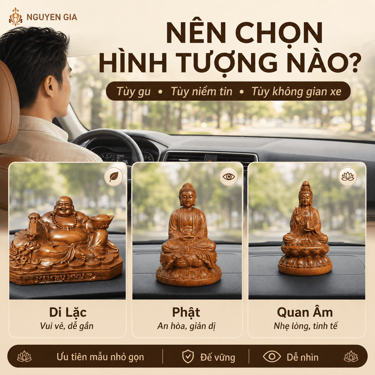 Tượng Phật để xe ô tô: nên chọn hình tượng nào và đặt thế nào?