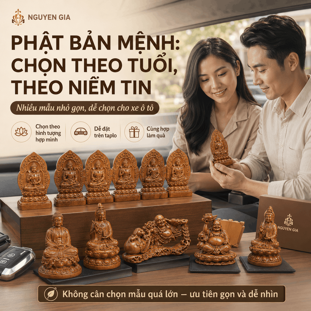 Tượng Phật để xe ô tô: nên chọn hình tượng nào và đặt thế nào?