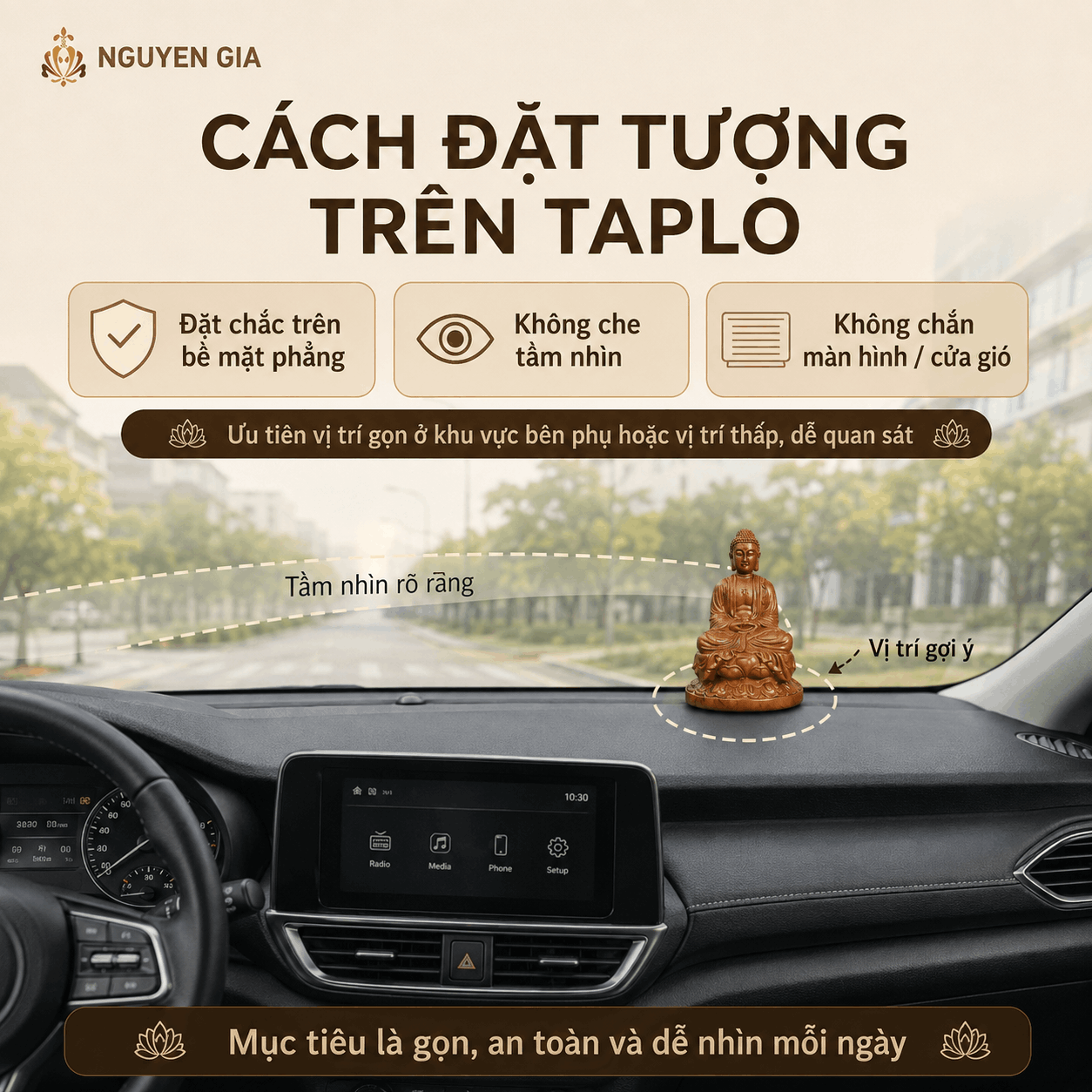 Tượng Phật để xe ô tô: nên chọn hình tượng nào và đặt thế nào?
