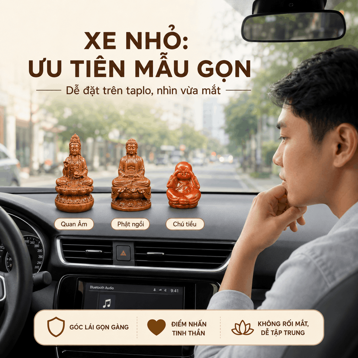 Tượng Phật để xe &ocirc; t&ocirc; tại H&agrave; Nội: xem v&agrave; chọn mẫu ph&ugrave; hợp với xe