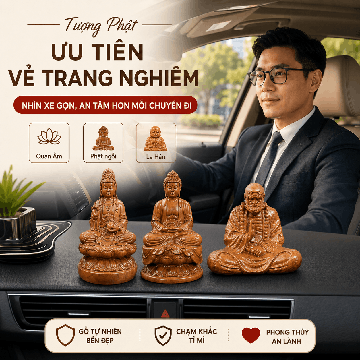 Tượng Phật để xe &ocirc; t&ocirc; tại H&agrave; Nội: xem v&agrave; chọn mẫu ph&ugrave; hợp với xe