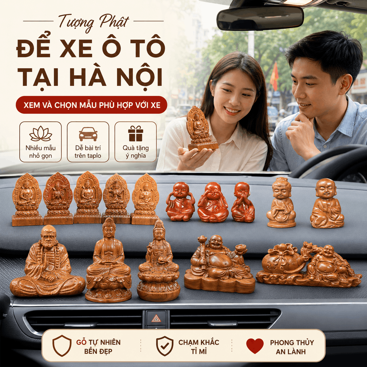 Tượng Phật để xe &ocirc; t&ocirc; tại H&agrave; Nội: xem v&agrave; chọn mẫu ph&ugrave; hợp với xe