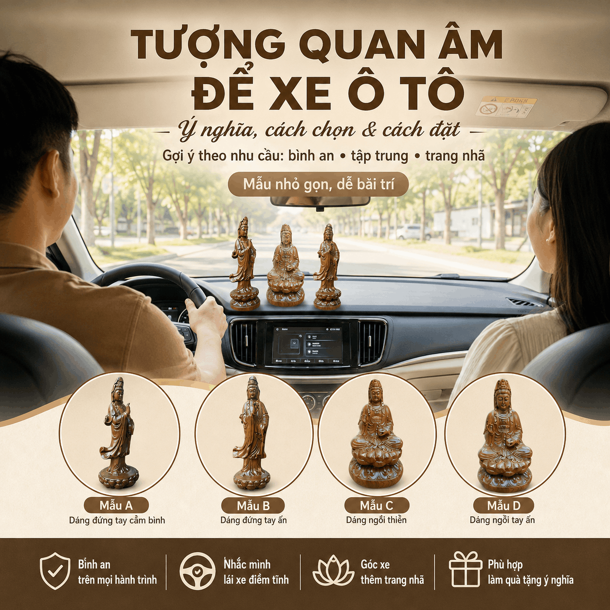 Tượng Quan &Acirc;m để xe &ocirc; t&ocirc;: n&ecirc;n chọn thế n&agrave;o v&agrave; đặt ở đ&acirc;u?
