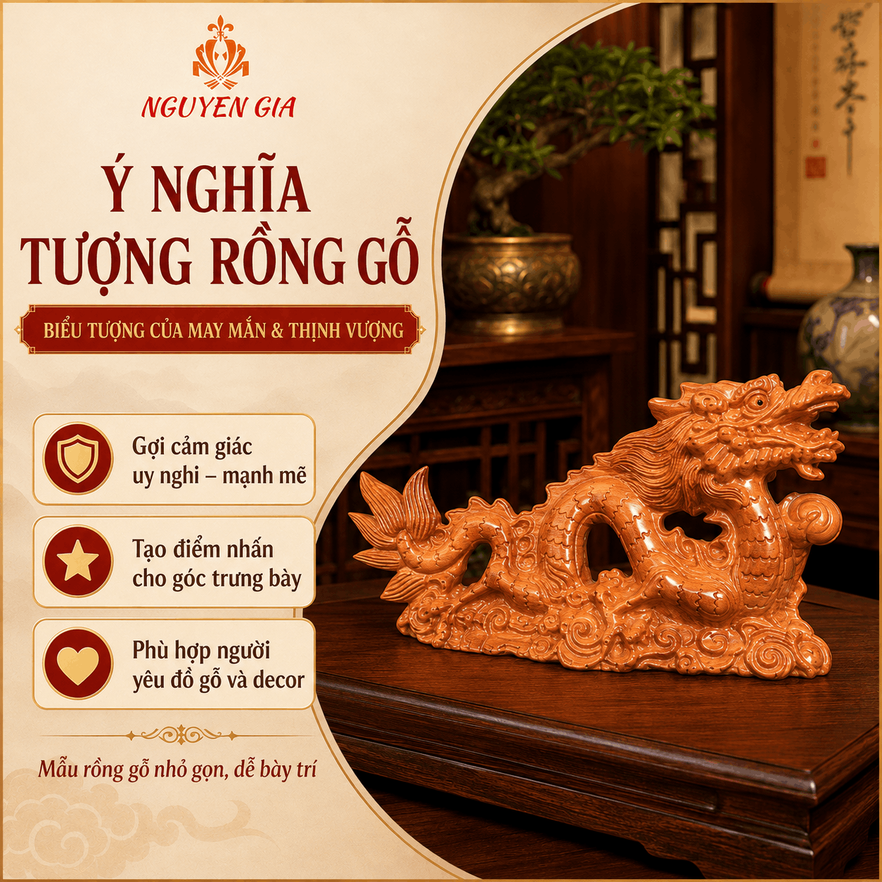 Tượng Rồng phong thủy bằng gỗ