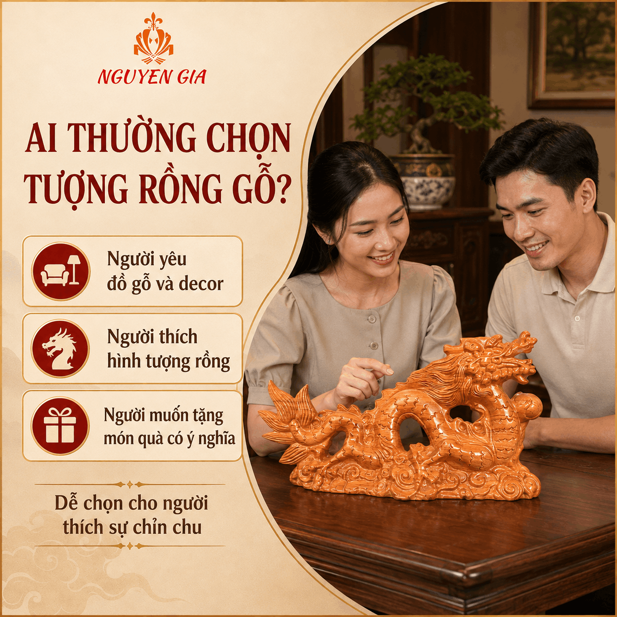 Tượng Rồng phong thủy bằng gỗ